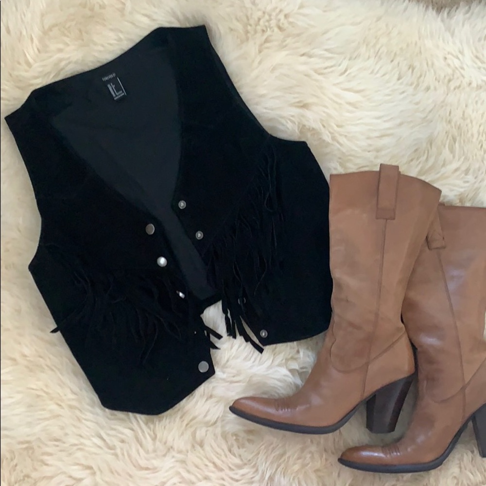 F21 Leather Fringe Vest